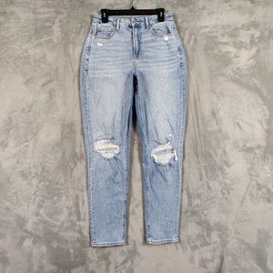 American Eagle Jeans Women 6 Blue Curvy Mom Jean High Rise Denim Stretch Ripped